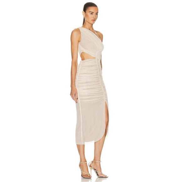 RARE SIMKHAI Seraiah Gathered Midi Dress in Thorn Midi Dress - Picture 13 of 15